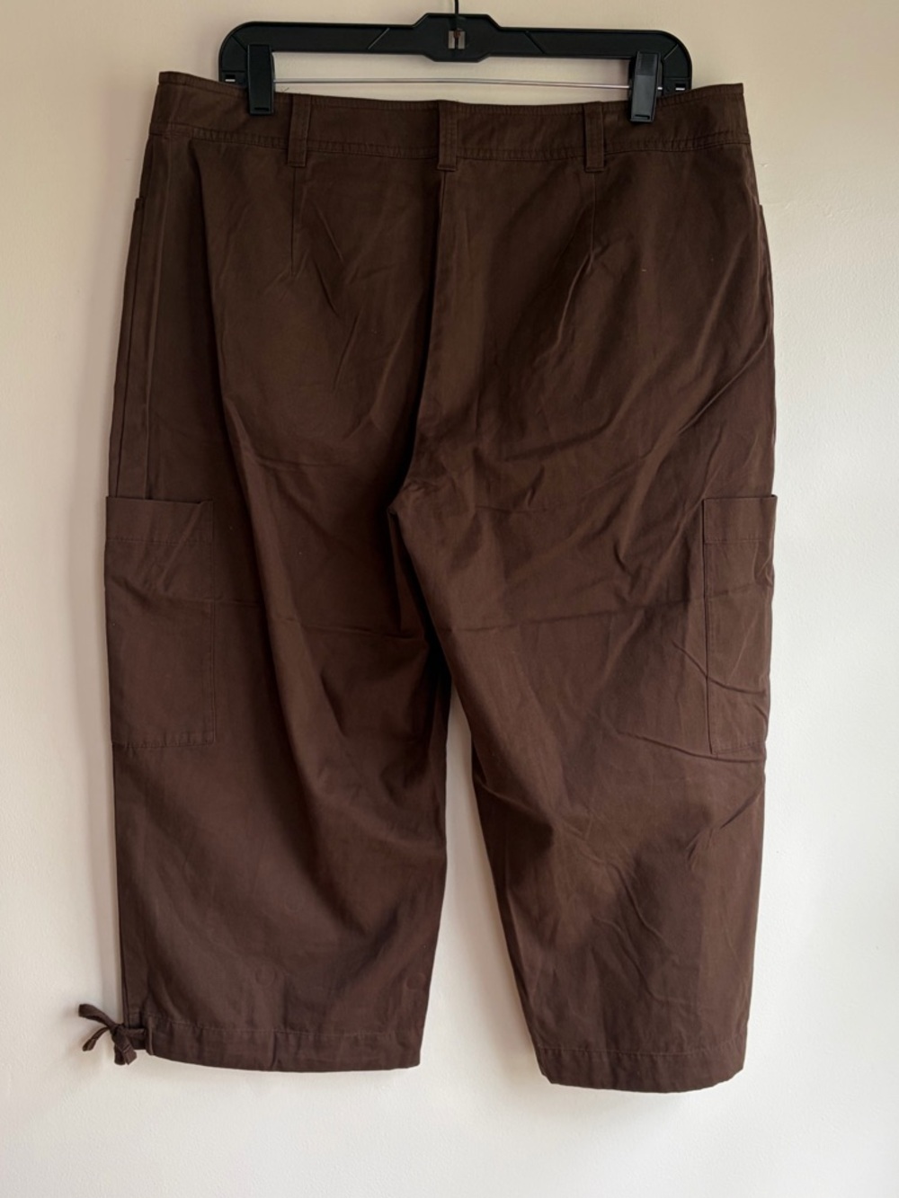 NWT Eileen Fisher 100% Cotton Brown Wide Leg Cargo Capri Pants Size Petite Large - Picture 5 of 8